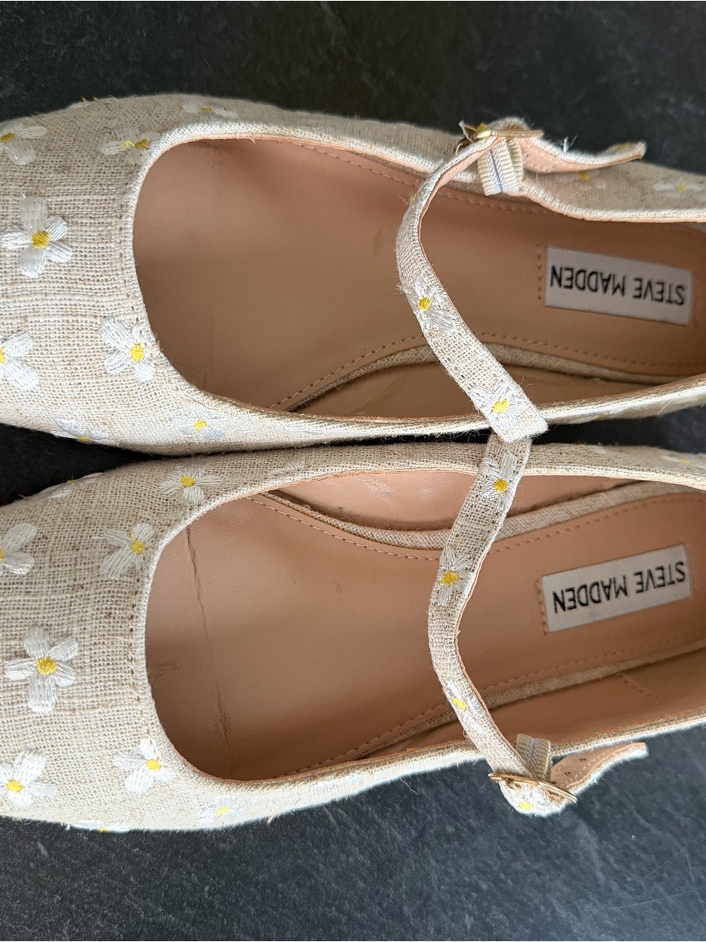 Steve Madden Cream Daisy Embroidered Mary Jane Flats